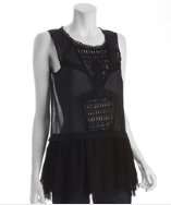 Free People black cotton blend crochet patchwork sleeveless top style 