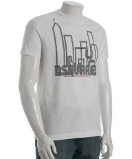 Squared white cotton city graphic t shirt  