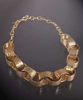 Kenneth Jay Lane gold hammered link chain necklace   