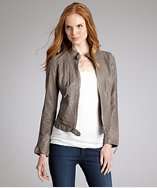 June grey leather zip motorcycle jacket style# 319163001