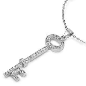  Sterling Silver CZ Key Pendant Necklace 16 Chain Jewelry