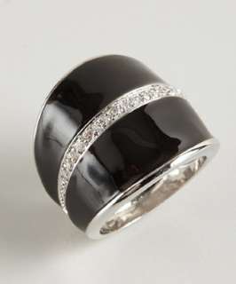 Kenneth Jay Lane black and silver crystal stripe cocktail ring 