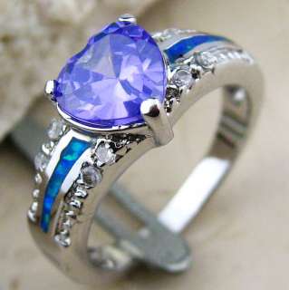   White Topaz Blue Fire Opal Silver Gemstone Ring SZ #7/4g  