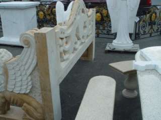 BEAUTIFUL HAND CARVED MARBLE LION GARDEN BENCH NS48  