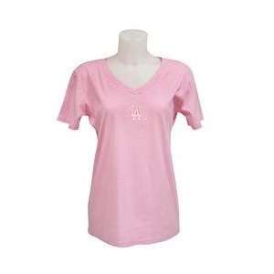 Los Angeles Dodgers Womens Team Logo Pink Ribbon T shirt by Soft As A 
