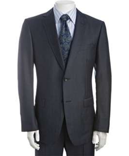 Zegna Z Zegna navy wool mohair blend 2 button suit with flat front 