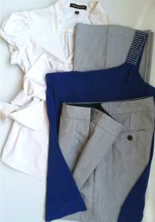   One Shoulder Bra Top Wrap Blouse Stretch EDITOR Pants Suit Set 4 SMALL