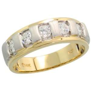  14k 2 Tone Gold Mens Diamond Band w/ Rhodium Accent, w/ 0 