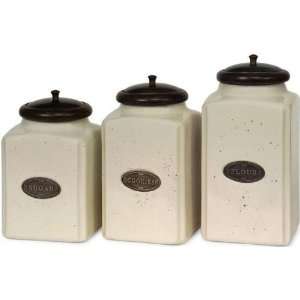  Ceramic Ivory Canisters Set Of 3, SET OF THREE, IVORY 