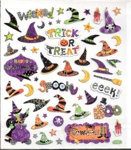   Witch Hat Moon star scrapbooking stickers wicked spooky beware phrases
