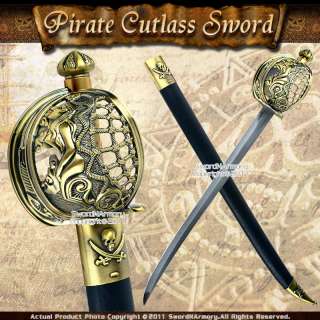 Mermaid Pirate Cutlass Sword w/ Basket Guard & Sheath  