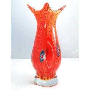  Murano Glass Vase Mouth Blown Yellow Red Bubble Glass Vase 