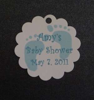 20 Circle Baby Shower Favor Tags   Blue Baby Feet  