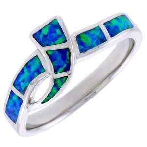   Silver, Synthetic Opal Inlay Ring, 3/8 (9 mm) wide, size 9 Jewelry
