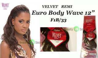   Velvet Remi Euro Body Wave 12 F1B/33 100% Human Hair Weaving  