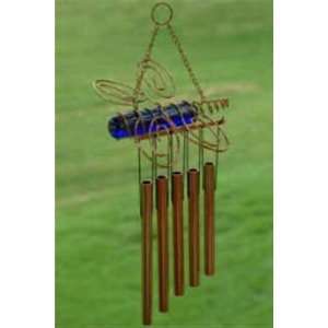 Dragonfly Copper and Glass Wind Chime Patio, Lawn 