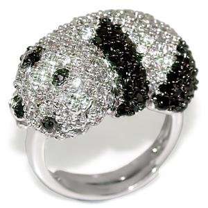    Size 10 Panda Bear Black Cubic Zirconia Brass Ring AM Jewelry
