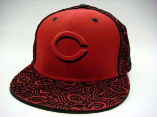 Cincinnati Reds Flocked Red Black New Era Fitted Cap  