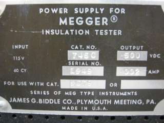Biddle 746C Power Supply For Megger Insulation Tester  
