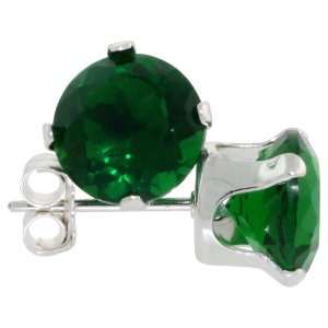 Sterling Silver Emerald Green 1 1/4 Carat Size (each) Brilliant Cut CZ 