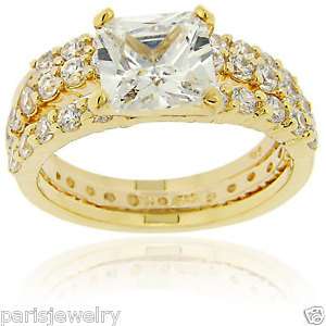 18k Gold over Sterling Silver Diamond Bridal Ring Set  