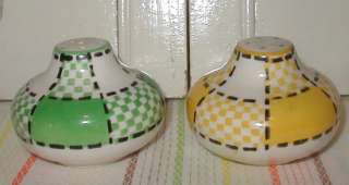 Vintage RETRO Green Yellow Black Plaid Squatty Shakers  