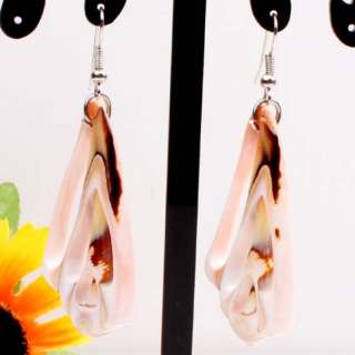 Pretty 60mm Nature born Sea Shell Triangle Beads Dangling Hoop 