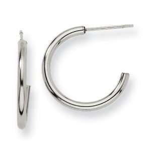   Stainless Steel 16mm Diameter J Hoop Post Earrings Chisel Jewelry