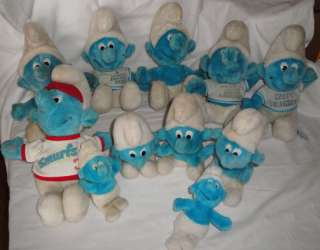 Vintage 1980s Plush Smurf Lot of 11 Stuffed Toys  