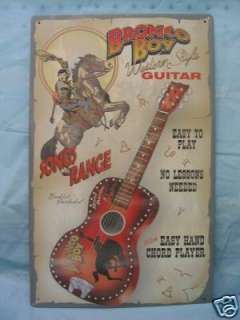 Vintage look Western Metal tin Sign Bronco Guitar  