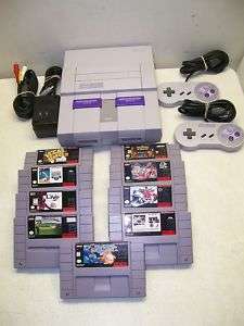 SNES SUPER NINTENDO SYSTEM W/9 GAMES W/ 2 CONTROLLERS  