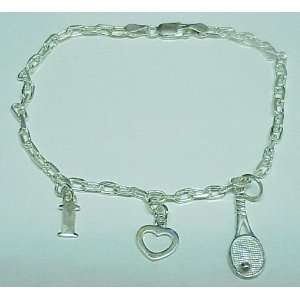   Silver I Love Tennis Racquet Bracelet (Brand New)