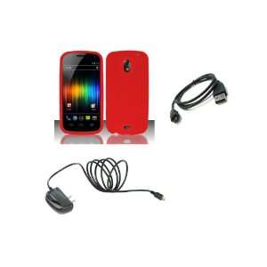   Red Silicone Soft Skin Case Cover + Wall Charger + Micro USB Date