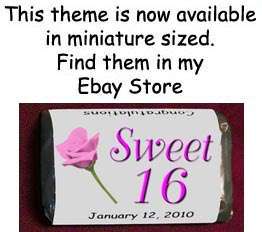 SWEET 16 Sixteen Rose BIRTHDAY PARTY CANDY Wrappers Personalized Party 