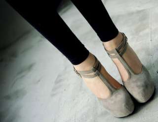 Womens High Heels Platform T strap Ankle Straps Pumps Shoes Black Gray 