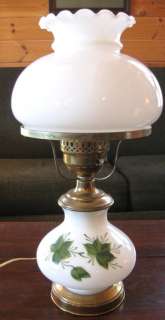   Century Milk White Green Ivy Glass & Brass Finish Table Lamp  