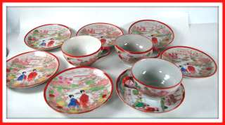 Japan vintage Teacups Saucers Plates GEISHA Mum 10 Pcs  