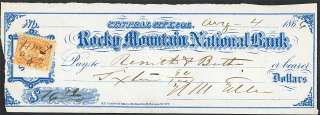 Civill War Era Check   Wm H Teller Sec of Interior Rocky Mt Bank Col 