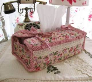 Pink Rose Crochet Lace Cotton Quilted Tissue Box Cover Clearance