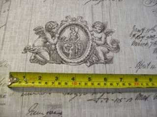 shabby chic vintage script French designer linen fabric  