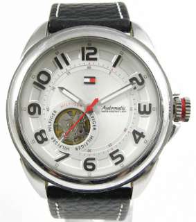 TOMMY HILFIGER Mens Automatic Round Watch Black Leather Band  