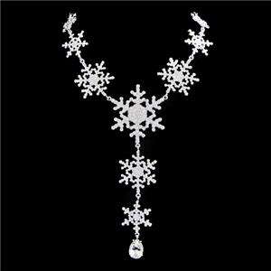 Bridal 9 Snowflake Necklace Pendant Swarovski Crystal Clear Flower 