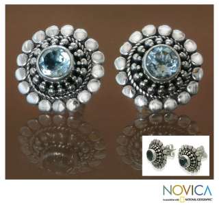 COLD BLUE SUN~~Topaz & Silver Earrings~~Bali Art NOVICA  