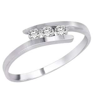 Sterling Silver 3 Stone Channel Set Round Diamond Engagement Ring (1/4 