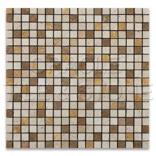 Mixed Travertine 5/8 X 5/8 Tumbled Mosaic Tile on Mesh  
