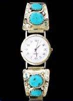 Native Zuni Effie C 925 Sterling Turquoise Mens Watch  