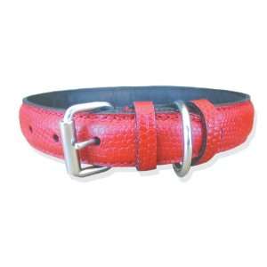    22 Red padded snake print leather dog collar