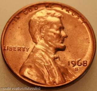 Lincoln Cent 1968 S Uncirculated Red BU Penny US Coins  