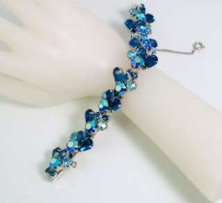 Vintage WEISS, Blue and AB RHINESTONE Link Bracelet  