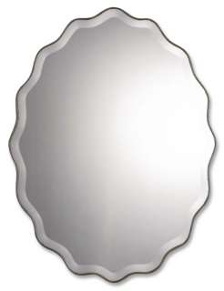 Wall Mirror   Large Antique Silver Oval Mirror with Ruffled Edges